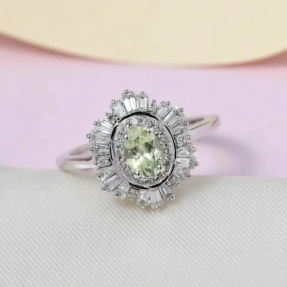 Natural Chrysoberyl and White Zircon Cocktail Ring in 925 Sterling Silver